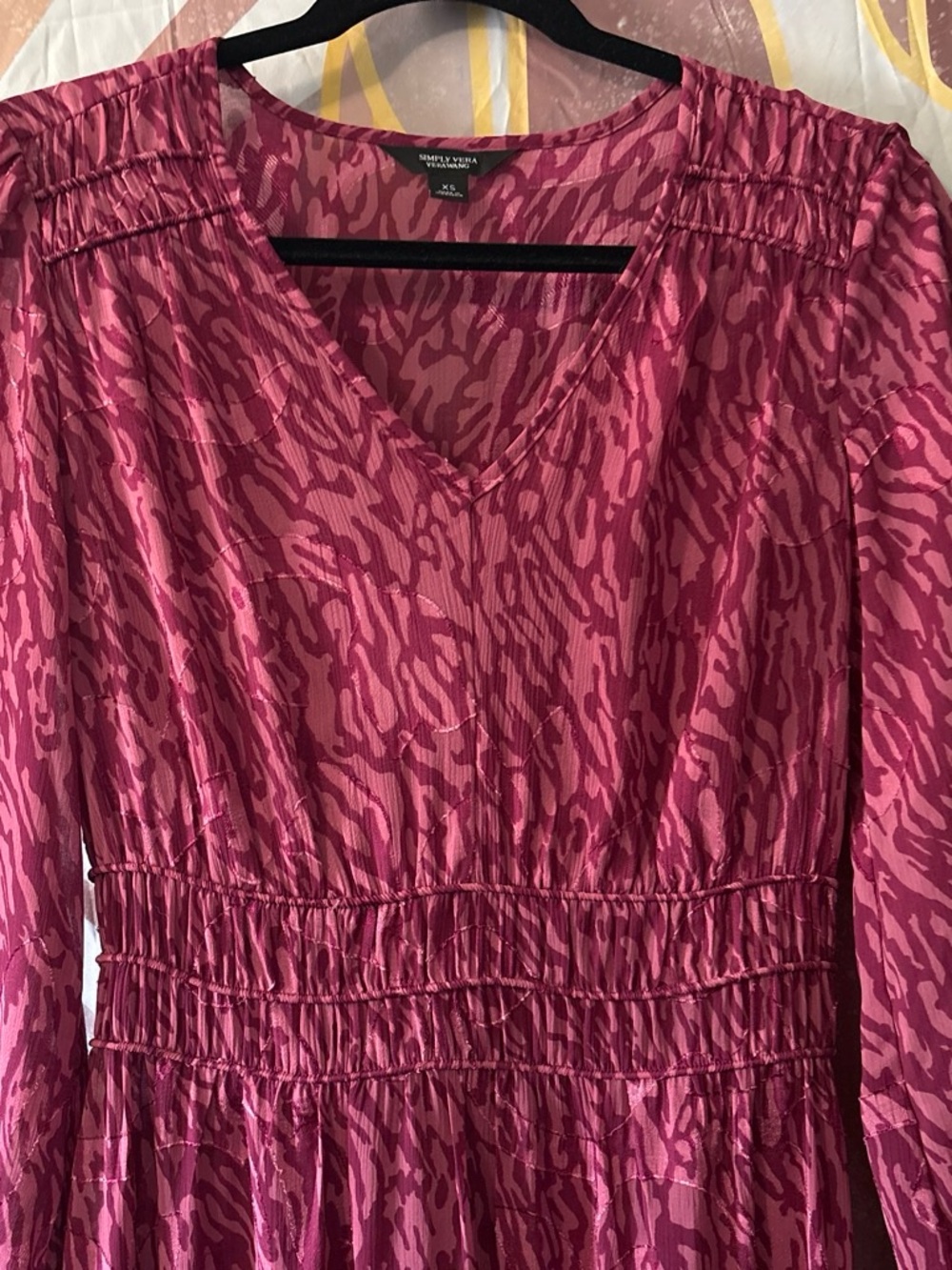 Simply Vera Vera Wang Pink and purple Patterned V-Neck maxi sheer flowy Dress
